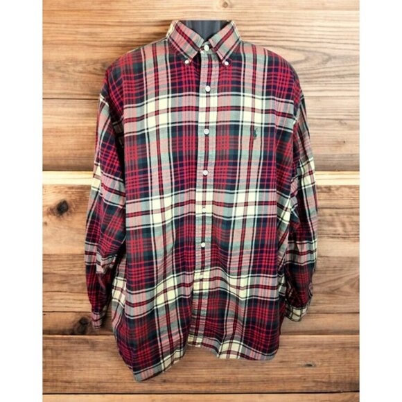 Ralph Lauren Blake 100% Cotton Mens Plaid Button-Down Shirt XL Red/Green - Picture 1 of 7